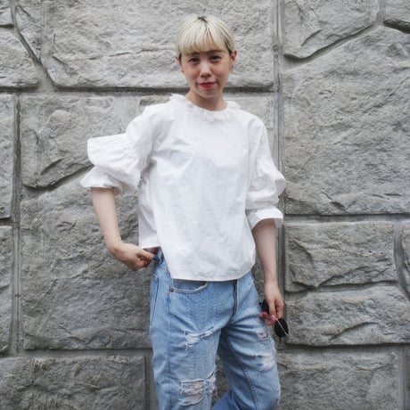 go vintage! frill short blouse - handkerchief white