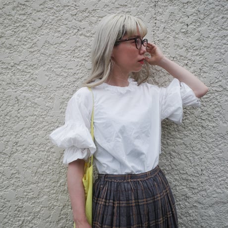 go vintage! frill short blouse - handkerchief white