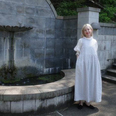 PARASOL STRIPES TUCK DRESS - cloudy gray