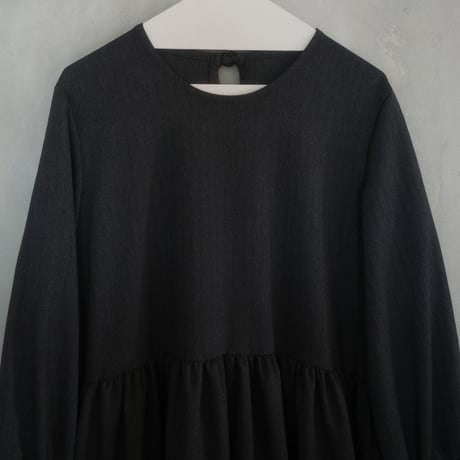 herringbone tiered dress - charcoal black