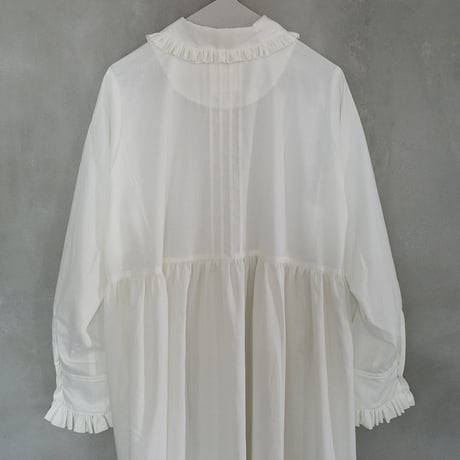GO GO VINTAGE! TUCK FRILL DRESS - WHITE