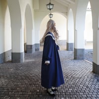 "walk happily" lace collar dress - navy