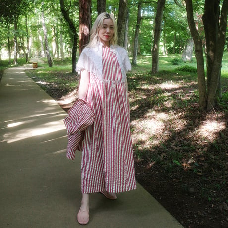 PARASOL STRIPES TUCK DRESS - sunny red
