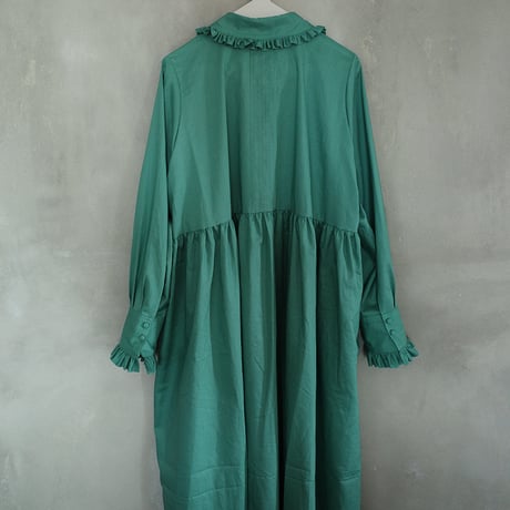 GO GO VINTAGE! TUCK FRILL DRESS -GREEN