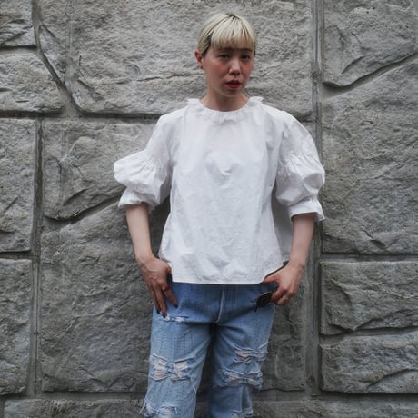 go vintage! frill short blouse - handkerchief white