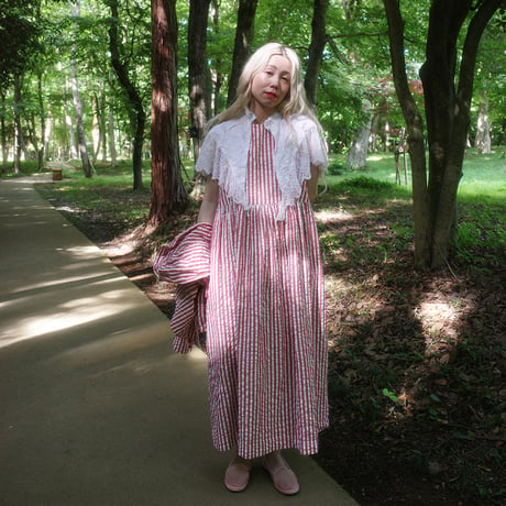 PARASOL STRIPES TUCK DRESS - sunny red