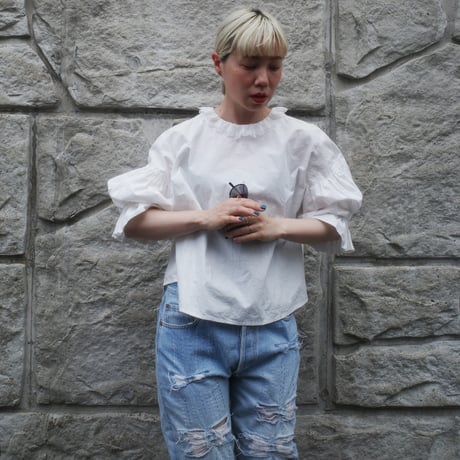 go vintage! frill short blouse - handkerchief white