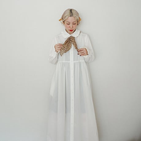 GO GO VINTAGE! TUCK FRILL DRESS - WHITE