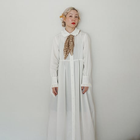 GO GO VINTAGE! TUCK FRILL DRESS - WHITE