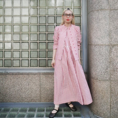 PARASOL STRIPES TUCK DRESS - sunny red