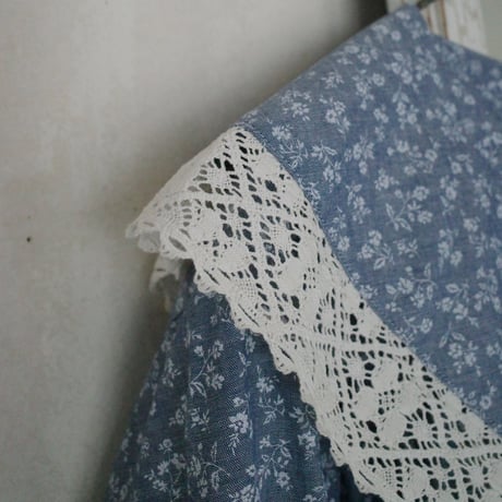 "skip happily" lace collar dress - navy blue