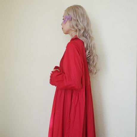 GO GO VINTAGE! TUCK FRILL DRESS - RED