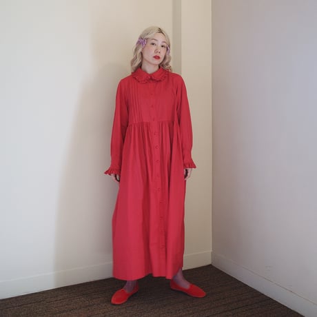 GO GO VINTAGE! TUCK FRILL DRESS - RED
