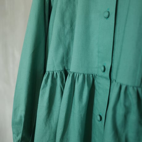 GO GO VINTAGE! TUCK FRILL DRESS -GREEN