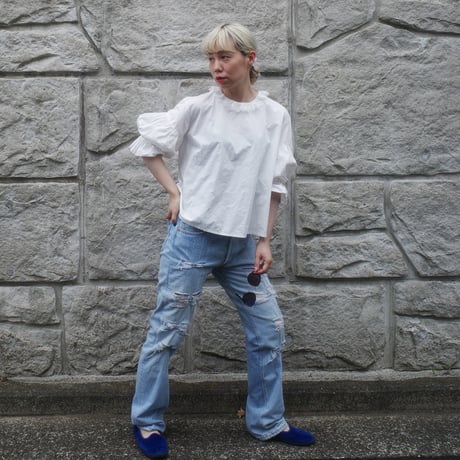 go vintage! frill short blouse - handkerchief white