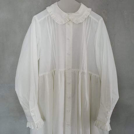 GO GO VINTAGE! TUCK FRILL DRESS - WHITE