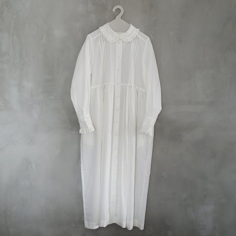 GO GO VINTAGE! TUCK FRILL DRESS - WHITE