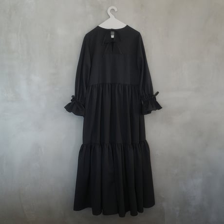 herringbone tiered dress - charcoal black