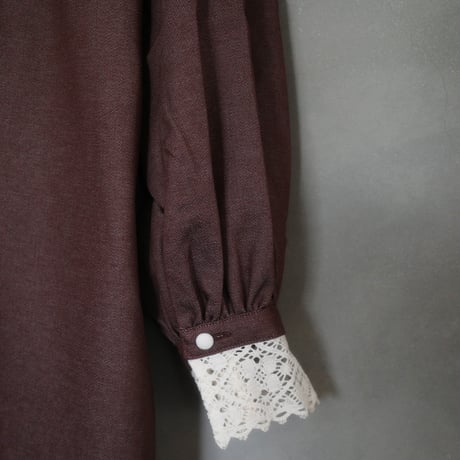 "walk happily" lace collar dress - brown