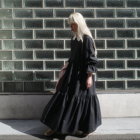 herringbone tiered dress - charcoal black