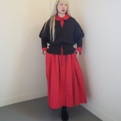 GO GO VINTAGE! TUCK FRILL DRESS - RED