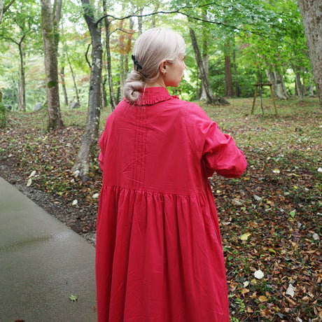 GO GO VINTAGE! TUCK FRILL DRESS - RED