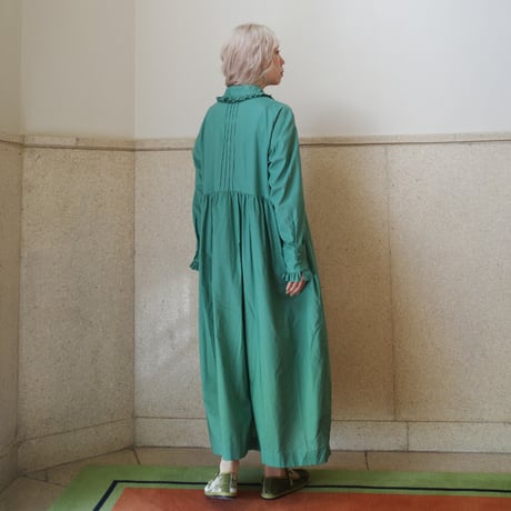 GO GO VINTAGE! TUCK FRILL DRESS -GREEN