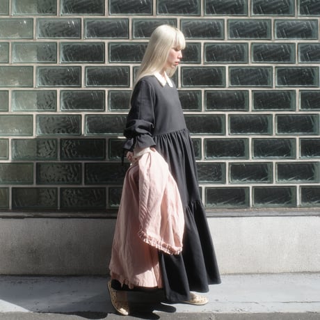 herringbone tiered dress - charcoal black