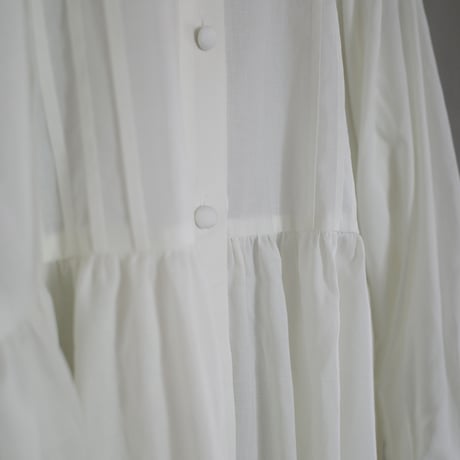 GO GO VINTAGE! TUCK FRILL DRESS - WHITE