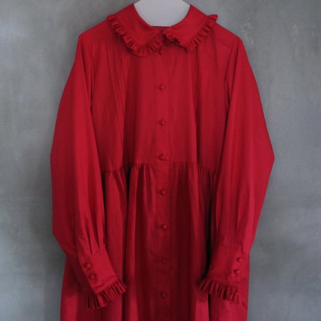 GO GO VINTAGE! TUCK FRILL DRESS - RED