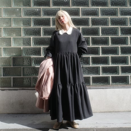 herringbone tiered dress - charcoal black