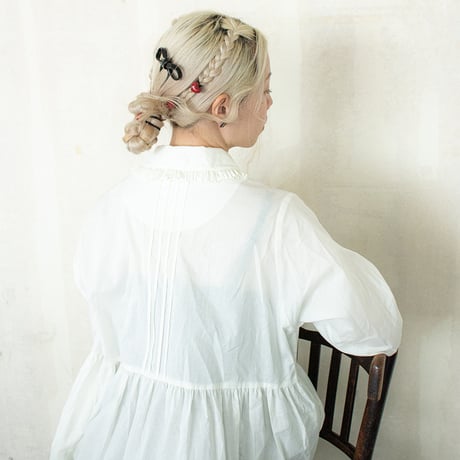 GO GO VINTAGE! TUCK FRILL DRESS - WHITE