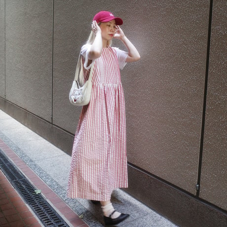 PARASOL STRIPES TUCK DRESS - sunny red