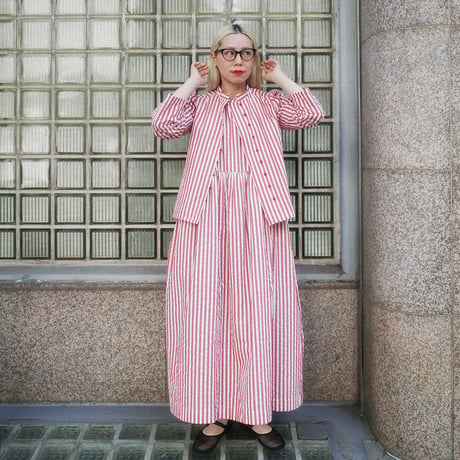 PARASOL STRIPES TUCK DRESS - sunny red