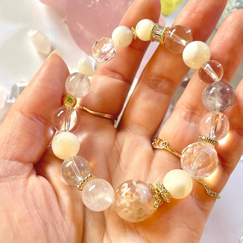 桜瑪瑙 マザーオブパール 水晶「春の星輝く」パワーストーン 桜瑪瑙 マザーオブパール 水晶「春の星輝く」パワーストーン