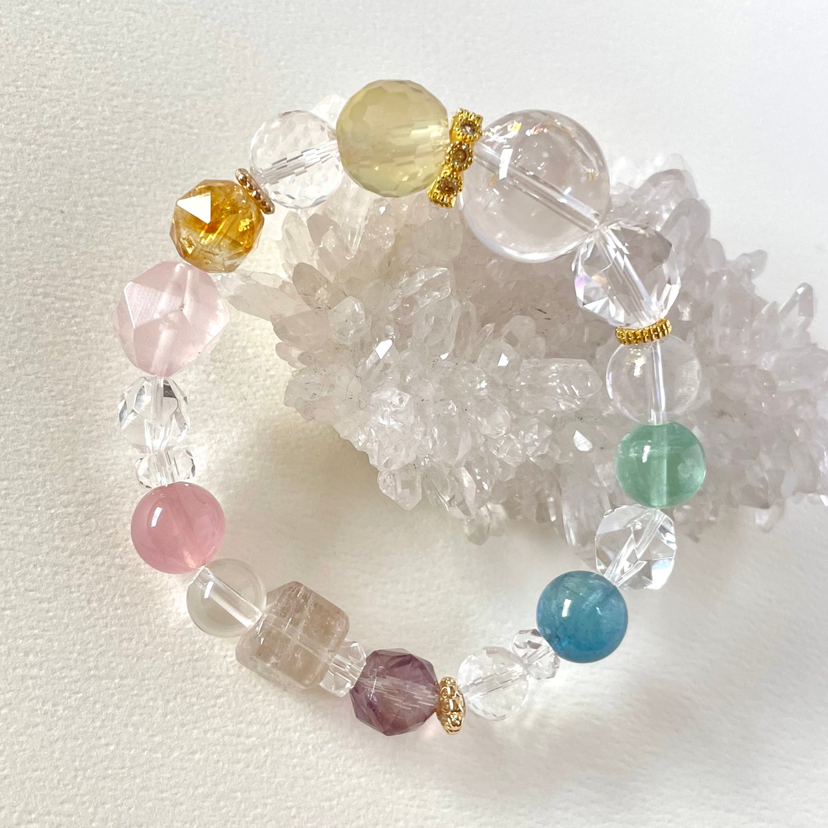 水晶 ローズクォーツ アメジスト「彩羽」パワーストーンブレスレット 