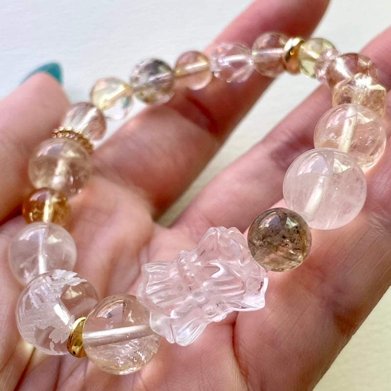 ルチルクォーツ シトリン マニ車手彫り ヒマラヤ産水晶「Golden