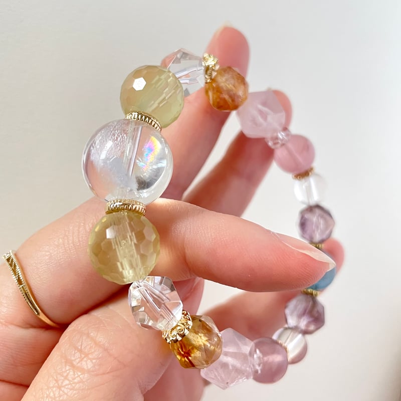 アクアマリンの如来さまと蓮、ローズクォーツブレスレット パワーストーン アクアマリン ブレスレット - 念珠ドットコム