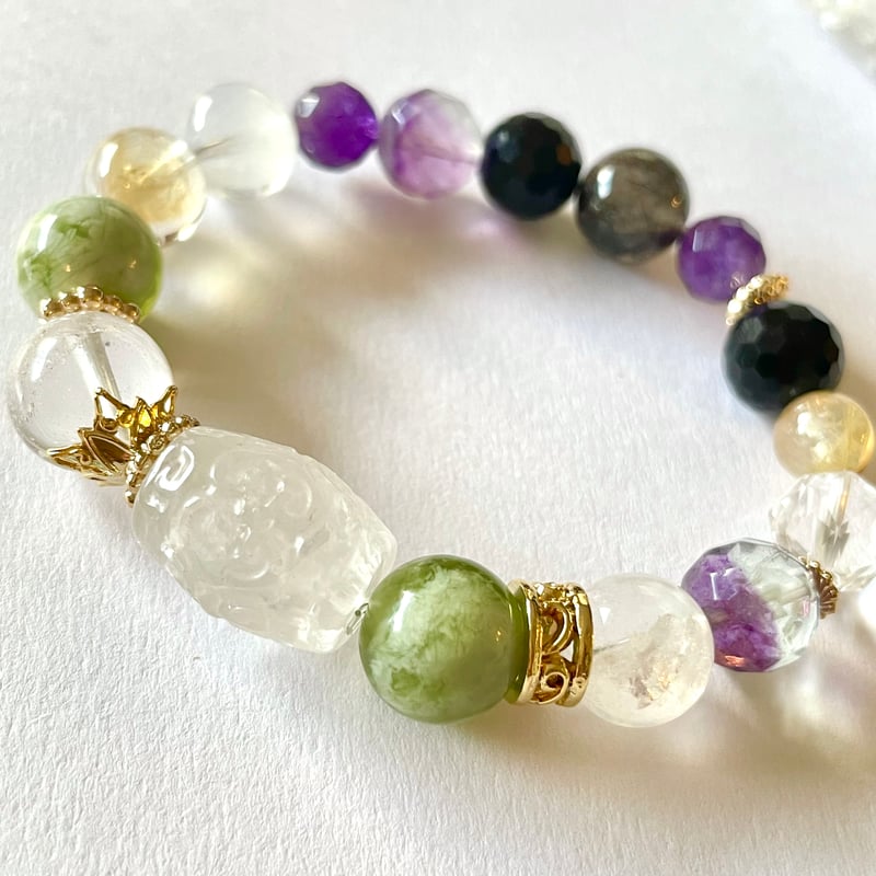 ③天然石　イットリウムフローライト　マニ車　パーツ　ブレスレット ③天然石 イットリウムフローライト マニ車 パーツ ブレスレット