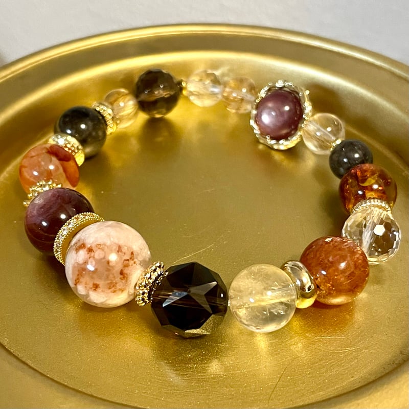 ルチルクオーツ サンストーン パワーストーンブレスレット 内径約15cm