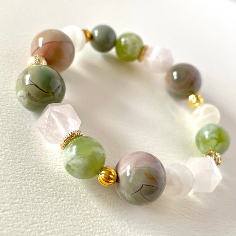 アラシャン ローズクォーツ サーペンティン「悠庵」パワーストーン