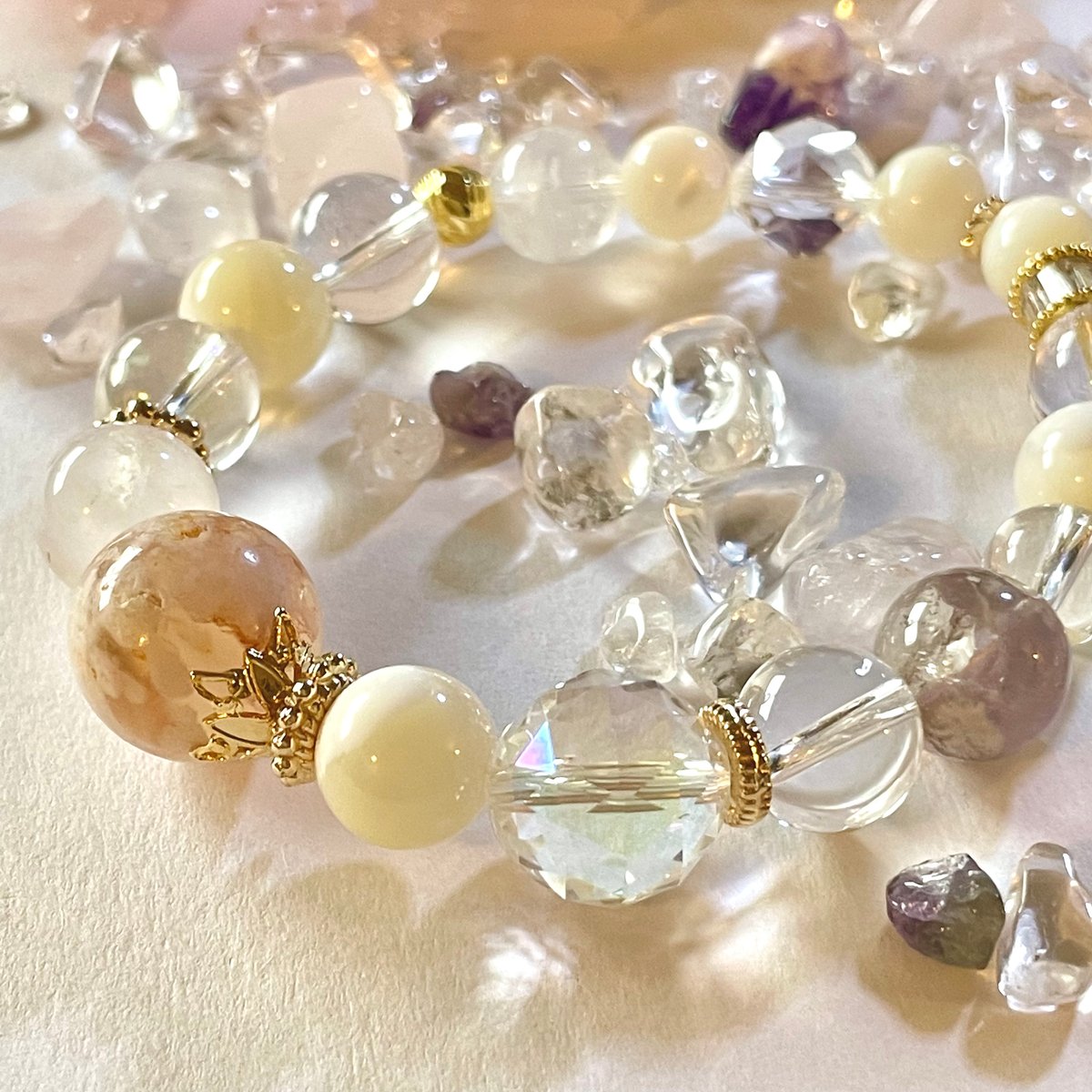 桜瑪瑙 マザーオブパール 水晶「春の星輝く」パワーストーン 桜瑪瑙 マザーオブパール 水晶「春の星輝く」パワーストーン