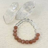 ブレスレット　ピンクオレンジムーンストーン・水晶・アイスクォーツ