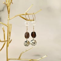 ピアス　水晶×スモーキークォーツ×ダルメシアンジャスパー