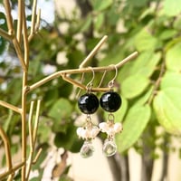 ピアス　モリオン×水晶