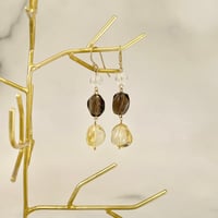 ピアス　水晶×スモーキークォーツ×シトリン