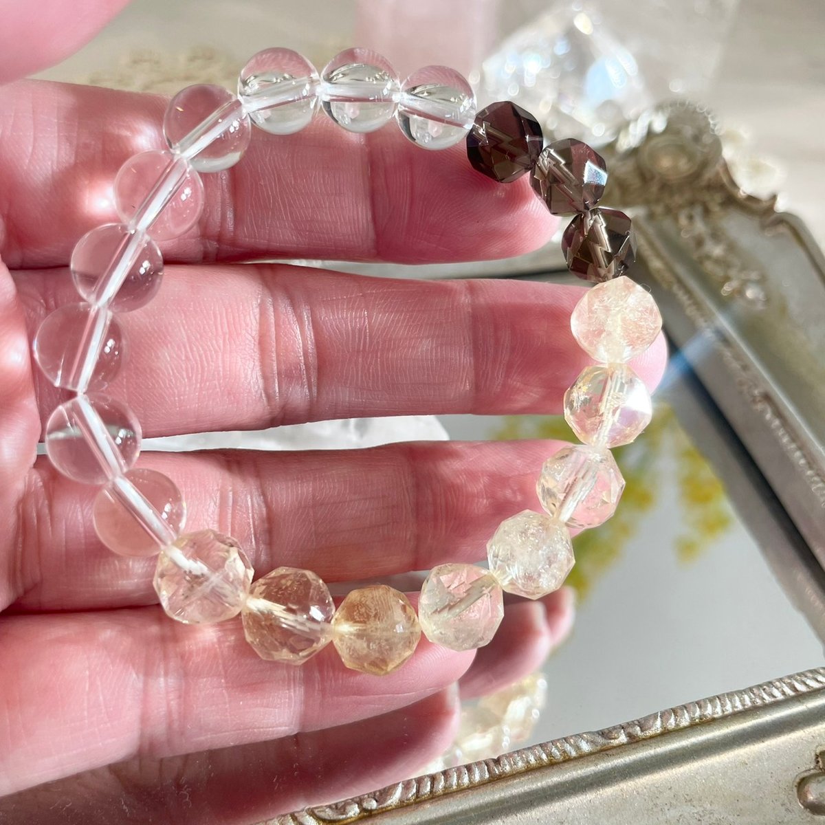 ブレスレット ライトカラーシトリン・水晶・スモーキークォーツ