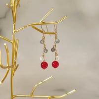 ピアス　ラブラドライト×水晶×レッドジェイド