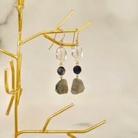 ピアス　水晶×アイオライト×ラブラドライト