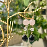 ピアス　ローズクォーツ×水晶×モリオン